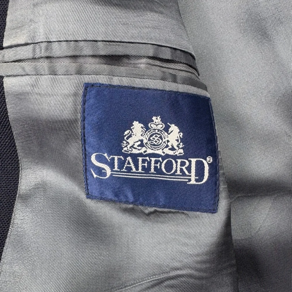 Stafford Mens Blazer 50R Wool Blend Navy Blue Gold Button Classic Professional